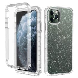 Funda de teléfono 3 en 1 con purpurina transparente para teléfono 13 12 11 Pro Max, funda trasera protectora a prueba de golpes y resistente