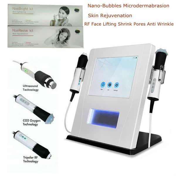 Pistolet de mésothérapie 3 en 1 Aqua Peeling Exfoliation à l'oxygène Thérapie par ultrasons Oxygéner infuser Rf avec Co2 Bubble Rajeunissement de la peau Éclaircissant Rf Face Lifting Shrink