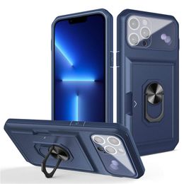 3 in 1 Creditcard Slot Portemonnee Telefoon Gevallen Voor iPhone 14 13 Pro Max 12 11 Magnetische Ring Houder Case Camera Bescherming Cover met Kickstand in OPP Zak