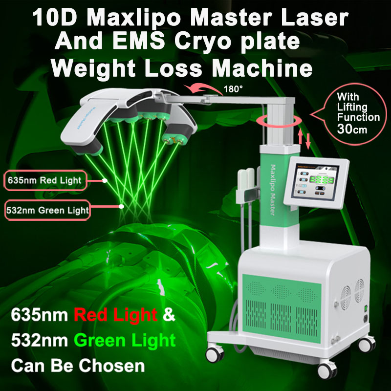 3 IN 1 Cryo Freeze Reduce Fat 10D Lipo Laser System 635nm 532nm Fat Dissolve Weight Loss EMS Muscle Stimulate Body Shaping Machine Red Green Light