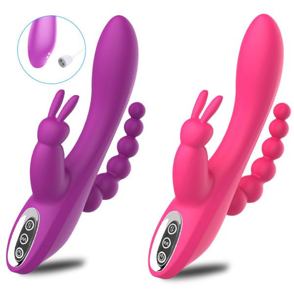 3 en 1 gode lapin vibrateur étanche USB magnétique rechargeable anal clito vibrateur jouets sexuels pour femmes couples sex shop Y201118