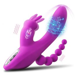 3 dans 1 Dildo Rabbit Vibrateurs pour femme Clitoris Massage anal Perles Sex Toys pour adultes Stimulation du point G Femelle Masturbator 240401