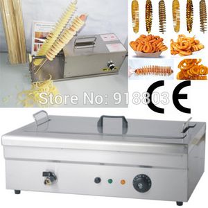 3 in 1 Elektrische Hot Dog Tornado Twister Spiraal Aardappelsnijder Curly Fries Slicer + 51 cm Lengte Friteuse + 35 cm Bamboe Stok