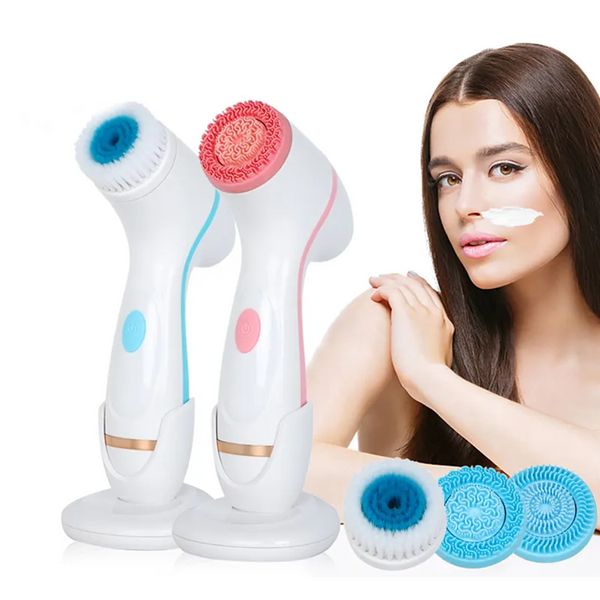 3 en 1 électrique Silicone rotatif visage brosse nettoyante nettoyage des pores en profondeur peau Peeling masseur nettoyant brosse