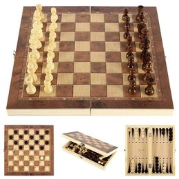 3-in-1 prachtige schaakset Opvouwbare houten schaak- en damspelset Reisschaaksets voor schaakbordspel Tafelspellen 240102