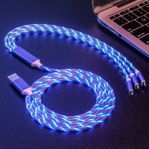 3 in 1 snelle lader LED stromende lichttype C -kabels Snellaadlijn 2a Micro USB -kabelladen Nabel 110 cm