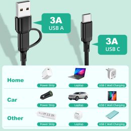 3 en 1 Cordon de charge rapide pour iPhone Huawei Micro USB Type C Câble de chargeur 1,2 m Multi USB Port multiple USB Cordon de charge