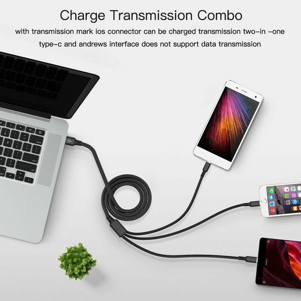 Câble de chargement USB rapide 3 en 1, cordon de chargeur universel multifonction pour téléphone portable