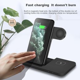 3 in 1 Opvouwbaar Qi Wireless Charging Dock Station 15w Fast Charger Stand voor Apple Watch 6 5 4 2 Airpods Pro iPhone 12 11 XS MAX XR x 8 Laders Fit Samsung S10 Xiaomi