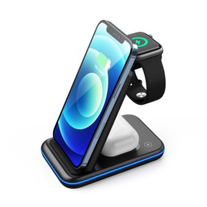 15W 3 in 1 opvouwbaar draadloos opladerstation Foriphone draagbare lader Qi Stand Dock voor reizen compatibel met Apple Watch AirPods