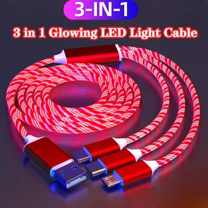 3 en 1 Luz LED brillante tipo C Cable de carga rápida para iPhone 14 Samsung Xiaomi Redmi Oppo Teléfono Cargador de teléfonos