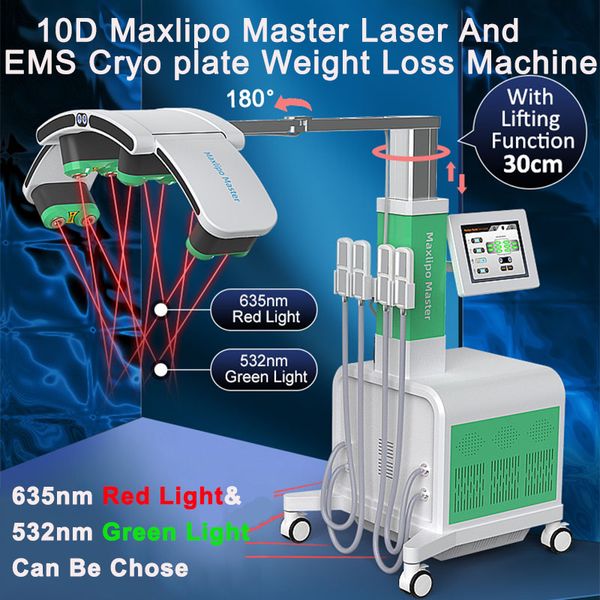 3 po en 1 Green Red Light 10d Lipo Laser Slimming Machine 532 Nm 635 Nm Laser léger Perdre du poids Cyroolipolyse EMS Muscle Building Equipment