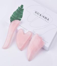 3-in-1 Gua Sha-gereedschap met geschenkdoos Natuurlijke rozenkwarts Gua Sha-behandelingstoolset voor lichaam, gezicht, nek, Guasha-massage X0426712909768576