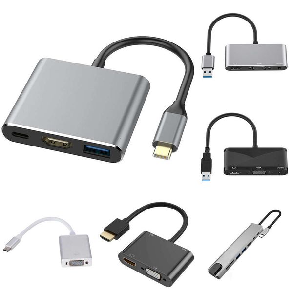 Convertidor 3 en 1 HDMI compatible con 4K HD VGA 1080p, Adaptador/convertidor de vídeo de pantalla Dual con Audio de 3,5mm para HDTV, portátil y PC