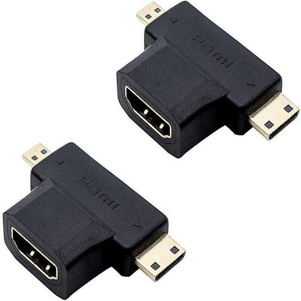 Adaptateur de câble 3 en 1 compatible HDMI vers MicroHDMI mâle MiniHDMI 1.4 femelle convertisseur de forme en T pour câbles HDTV 1080P