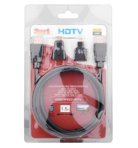 3-in-1 High-Speed HDMI-kabel V1.4 1,5 M Full HD 1080P 2K 4K Geschikt voor HDTV Mini HDTV Micro HDTV