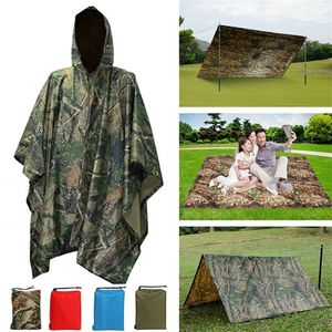 3 en 1 randonnée Poncho manteau de pluie sac à dos bâche étanche avec capuche chasse Camping en plein air tente tapis auvent abri 220217