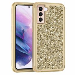 3 in 1 Hybride PC Siliconen Schokbestendig Armor Telefoon Gevallen voor Sam S9 S10 S21 Note10 Note20 Cover Glitter Back Case