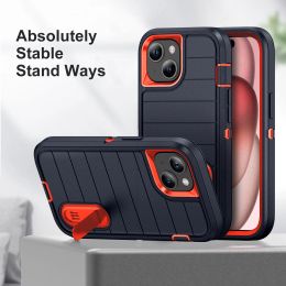 3 en 1 Kickstand Highstand Duth Tocoproping Holder Stand Case pour iPhone 15 14 Plus 13 12 11 Pro Max Samsung S24 S23 A53 5G Silicone Rubber Hard PC COUVERTURE ROPIDE