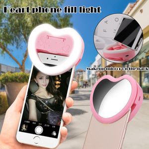 3 in 1 LED Selfie Ring Licht voor Telefoons Make-Up Spiegel Telefoon Houder Clip-On Lamp Vrouwen Meisje nacht Duisternis Verbeteren Vullen Lichten