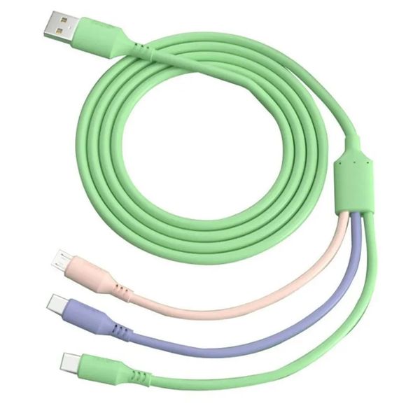 Câbles en silicone liquide 3 en 1 1,2 M Multi couleurs Câble de charge rapide USB Type C Cordon de chargeur Android pour Samsung Xiaomi Huawei Téléphones Opp Package