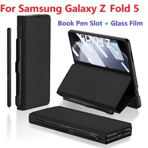 Cartera de cuero para Samsung Galaxy Z Fold 5, funda con tapa para libro, ranura para bolígrafo, soporte, película protectora, cubierta de pantalla