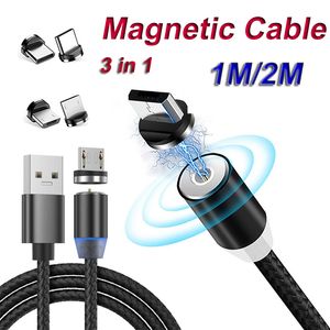 3 in 1 Adapter Magnetische Oplaadkabel Lijn Nylon Gevlochten Snel Oplaadsnoer Type C Micro USB Kabels voor Samsung Huawei Xiaomi Mobiele Telefoon