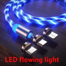 Câbles magnétiques 3 en 1 Chargeur rapide LED Flowing Light Câble de type C Ligne de charge rapide Cordon de chargeurs micro USB 2A