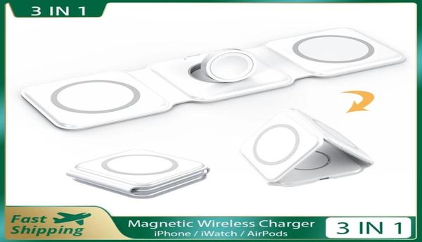 3 en 1 Magnetic Fold Wireless Charger Stand Estación de carga inalámbrica rápida para iPhone 13 12 11 Pro Max Apple Watch AirPods Samsung7571910