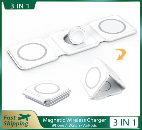 3 en 1 Magnetic Fold Wireless Charger Stand Estación de carga inalámbrica rápida para iPhone 13 12 11 Pro Max Apple Watch AirPods Samsung4935095