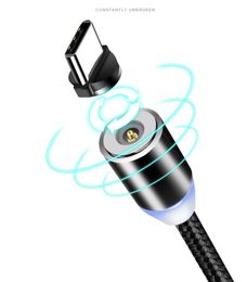 3 In 1 magnetische telefoonkabels 2A LED snelladen Nylon Brain Core Type C Micro USB -kabeldraad voor Samsung Huawei Moto LG Data Line MQ200