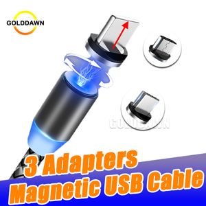 3 In 1 magnetische telefoonkabels Laderlijn 2a Nylon Snel oplaadsnoer Type C Micro USB -kabeldraad voor Samsung S21