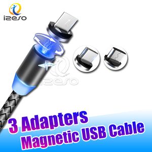 Cables magnéticos 3 en 1 para teléfono, línea de cargador 2A, Cable de carga rápida de nailon tipo C, Cable Micro USB para Samsung S21 izeso