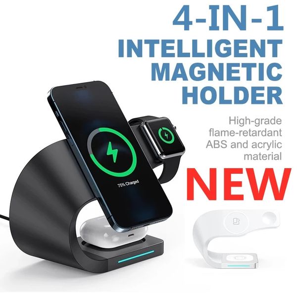 Support de chargeur magnétique sans fil 4 en 1 pour iPhone 13 12 Pro Max 15W Qi Chargeurs à induction à charge rapide Fit Apple Watch AirPods Samsung S20 Xiaomi Huawei Smartphone