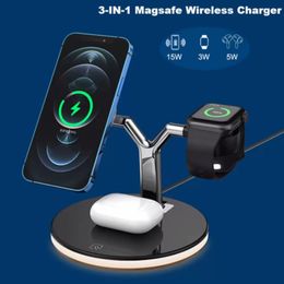 Cargadores inalámbricos magnéticos 3 en 1 Estación de carga rápida de 15 W Cargadores PD para iPhone12 13 14 15 Max Watch Soporte para teléfono móvil pro auricular