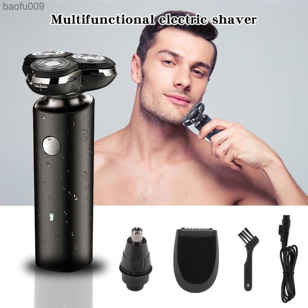 Afeitadora eléctrica 3 en 1 para hombre, maquinilla de afeitar eléctrica a prueba de agua, recortadora de barba, recortadora de bigote de carga rápida, inalámbrica L230520