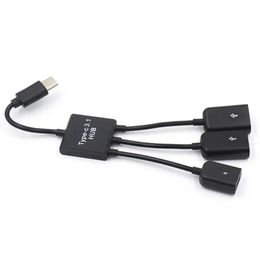 3 IN 1 Micro USB hub mâle à femelle double USB 2.0 Hôte OTG Adaptateur Câble Convertisseur Extender Universal pour les téléphones mobiles noirs