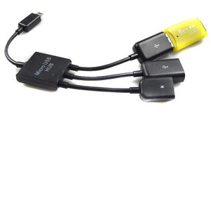 3 in 1 Micro USB Power Charging OTG HUB Kabel Adapter Converter Extender voor mobiele telefoons voor Samsung Galaxy 200pcs