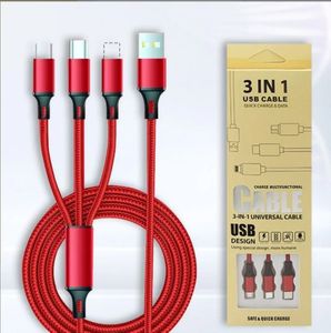 3 in 1 metaal nylon gevlochten micro V8 USB Type C 1.2m 4ft kabellaadkoordlader Kabels iPhone -kabel voor iPhone 14 13 12 11 Pro Max Samsung Huawei Xiaomi met retailbox