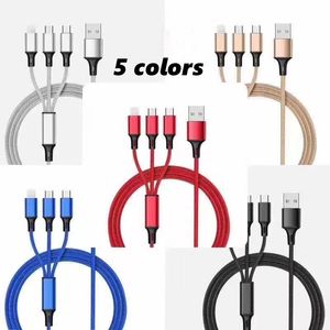 3 in 1 Micro USB Type C opladerkabels voor iPhone 14 13 12 11 Pro Max Samsung galaxy S10 S20 S22 A52 A53 Huawei P30 P40 Xiaomi redmi note 8 10 11 Oppo Vivo 1.2M oplaadsnoer
