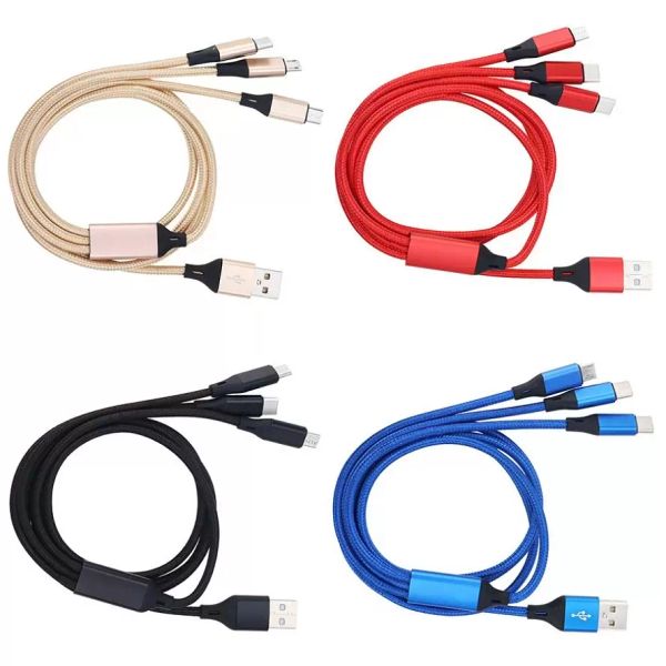 Câbles de chargeur Micro USB Type C 3 en 1 pour iPhone 14 13 12 11 Pro Max Samsung galaxy S10 S20 S22 A52 Huawei P30 P40 Xiaomi redmi note 10 11 Oppo Vivo 1,2 M Cordon de charge MQ300