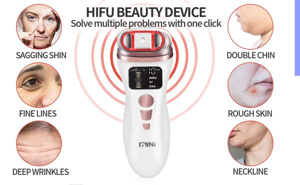 Mini máquina de ultrasonido HIFU 3 en 1, dispositivo de belleza Facial RF EMS, levantamiento de cuello y cara, firme, iluminado, cuidado de la piel Facial antiarrugas
