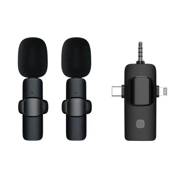 Mini microphone 3 en 1 Microphones cravate sans fil pour iPhone k15, Android et appareil photo - Doubles micros sans fil 2,4 G avec réduction du bruit - Enregistrement vidéo professionnel