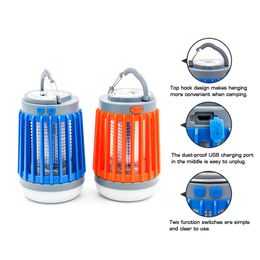 3-en-1 Mosquito Zappers USB/Solar 500lm 4 Modes Réglable Camping Light Electric Killer Lamp Travel - Orange B