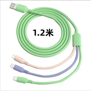 Câbles de charge multiples 3 en 1 Câble micro USB Cordon en silicone liquide Charge rapide pour type C/Android et autres appareils mobiles HuaWei LG Samsung Note20 S20 etc.