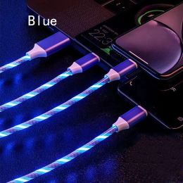 3 In 1 Multi USB Universal Flowing LED Light Up telefoonlaadkabel, met interface voor Apple+Type C+Micro USB -laderconnector