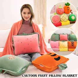 3 in 1 multifunzione frutta peluche cuscino coperta cuscino caldo mano per bambini ragazze adulte divano letto cartone animato farcito regalo 240111