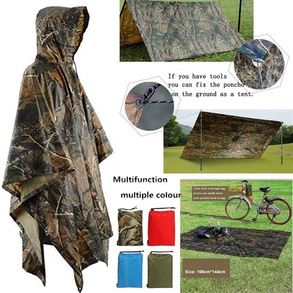 3 en 1 Mochila impermeable multifuncional Cubierta para la lluvia Senderismo Ciclismo Poncho Tienda impermeable Camping al aire libre Sombra Picnic Mat 220217