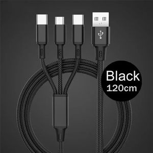 Câbles tressés en nylon 3 en 1 Câble de charge rapide Micro USB Type C Cordon de chargeur Android pour xiaomi Samsung note20 s20 Câble USBC de 1,2 M