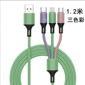 3 in 1 One Slepen Nylon Gevlochten USB Kabels Multi 1.2 m Snel Opladen Oplader Type C Micro USB Kabel voor Android Smart Mobiele Telefoon coloful kabel